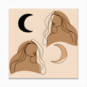 Moon Woman Lineart Collage Canvas Print