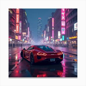 Rimac C Two With A Striking, Watercolor Neon City Backdrop Canvas Print