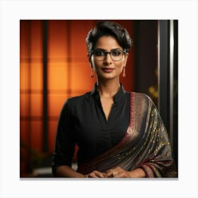 Confident Indian Businesswoman In Her 30s Sporting Styled Short Hair Glasses Poised In A Modern Canvas Print