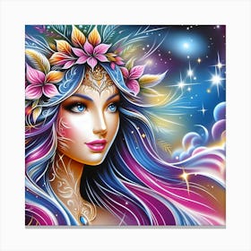Mermaid Girl With Flowers Canvas Print