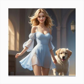 Girl With A Dog Canvas Print