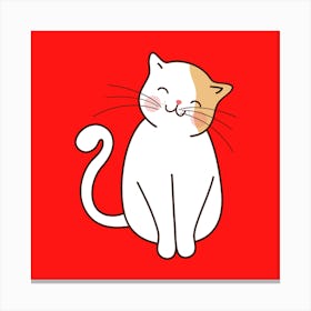 Cat On Red Background Canvas Print
