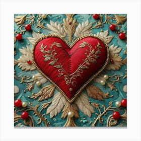 Embroidered Heart red 11 Canvas Print