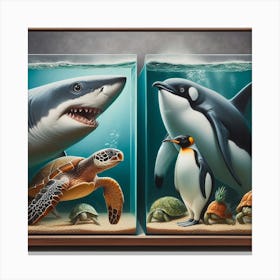 Sharks And Penguins Canvas Print