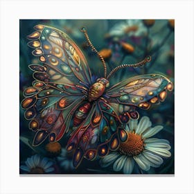 Butterfly On Daisies 9 Canvas Print