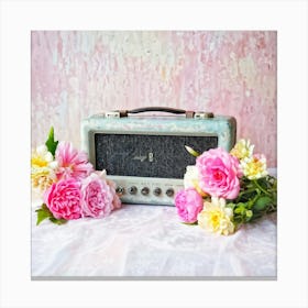 Vintage Portable Radio Hues Of Pink And Grey Adorned With Flowers Surrounded By Soft Pastels In P Canvas Print