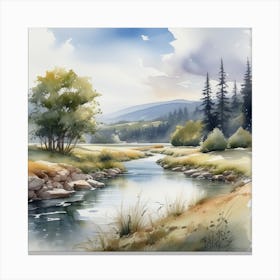 Watercolor Of A River 3 Canvas Print