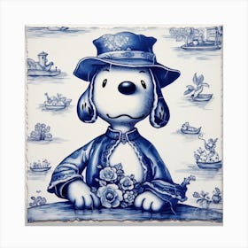 Snoopy Dog Delft Tile Illustration 3 Canvas Print