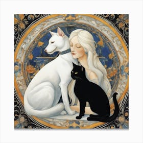 White Cat And A Black Dog Canvas Print