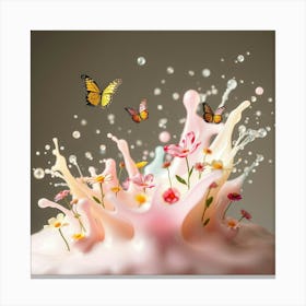 Splash Of Flowers And Butterflies Canvas Print