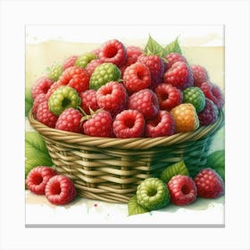 Watercolor's Basket Full Of Raspberries 2 Canvas Print