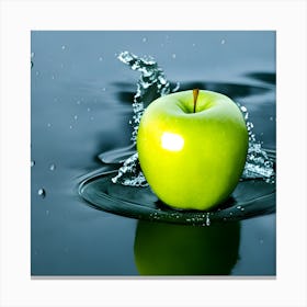 Green Apple With Calm Background And Image Of Water Hitting It (1) Canvas Print
