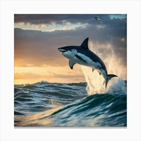 White Shark Jumping Out Of The Water Canvas Print