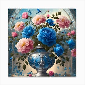 Blue Roses In A Vase Canvas Print