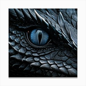 Closeup Macro Shot Of A Black Dragon One Light Grey Blue Eye Glaring High Contrast Black And White Canvas Print