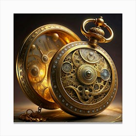 Antique Gold Pocket Watch With Complex Internal Mechanism Canvas Print