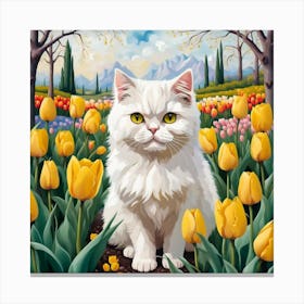 Persian Cat In Yellow Tulips Canvas Print