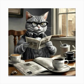 Cat Reading Newspaper Canvas Print