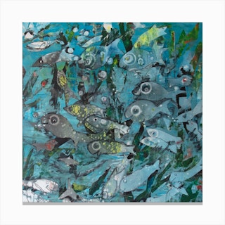 Blue Fish Pattern Square Canvas Print