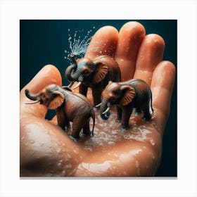 Elephants In Water Canvas Print