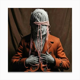 Person In Burnt Orange Coat With Fabric Covered Head Canvas Print