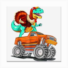 Monster Truck Turkey Trex Dinosaur Happy Thanksgiving Boys Canvas Print