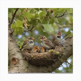 Sparrows In Nest Canvas Print