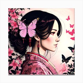 Asian Girl With Butterflies 12 Canvas Print