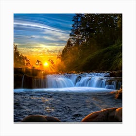 Sunset Over A Waterfall Canvas Print