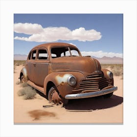 Old Rusted Car In Desert Canvas Print