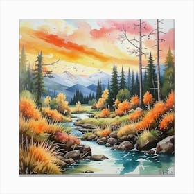 Sunset By The Stream Canvas Print