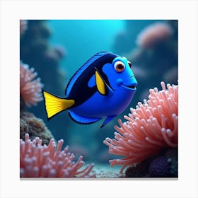 Vibrant Blue Tang Fish Swimming Among Anemones 1 Canvas Print