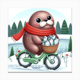 Seal On A Bicycle 4 Canvas Print