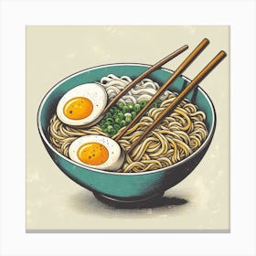 Asian Noodle Bowl With Egg And Chopsticks Canvas Print