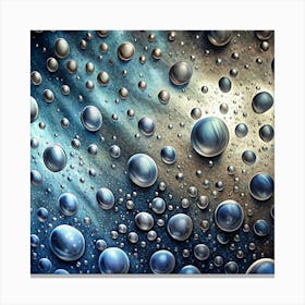 Abstract Blue And Silver Water Droplets On Metallic Background Canvas Print