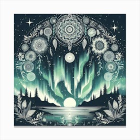 Boho art Silhouette of Northern lights 2 Canvas Print