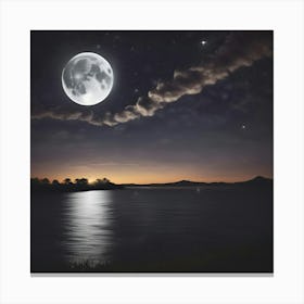 Full Moon Over Lake Canvas Print