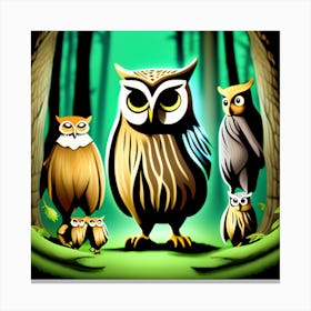 Fantasy Art: Owls In A Forest Canvas Print