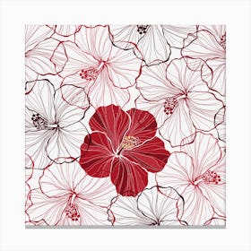 Red Hibiscus Flowers Art Canvas Print