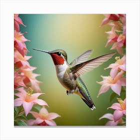 Close Up Of A Ruby Throated Hummingbird Wings In Precise Motion Extracting Nectar From Abundant Pa 88320030 Canvas Print