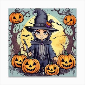 Witch With Pumpkins Canvas Print