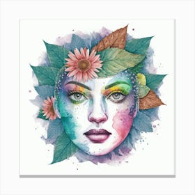 Watercolor Of A Woman With Flowers 7 Canvas Print