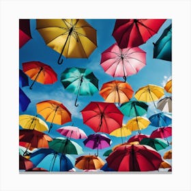 Colorful Umbrellas In The Sky Canvas Print