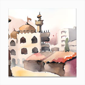 Watercolor Of A Mosque Canvas Print