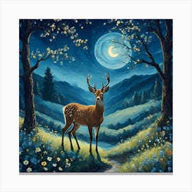 Deer In The Moonlight Canvas Print