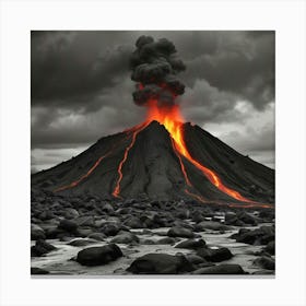 Black And White Image Of A Volcano Canvas Print