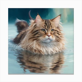 Coon Cat In Water Canvas Print