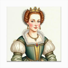 Queen Elizabeth I Portrayed In Watercolor, With Historical Elegance 1 Canvas Print