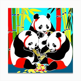 Three Panda Bears Canvas Print