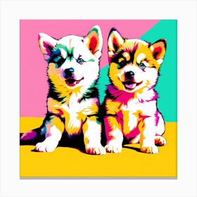 Siberian Husky Pups, This Contemporary art brings POP Art and Flat Vector Art Together, Colorful Art, Animal Art, Home Decor, Kids Room Decor, Puppy Bank - 121st Canvas Print